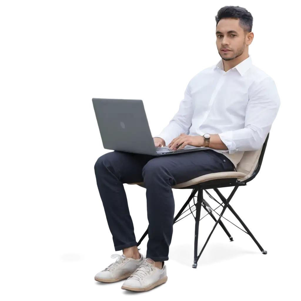 Man-Sitting-on-Office-Chair-Holding-Laptop-High-Quality-PNG-Image-for-Professional-Use