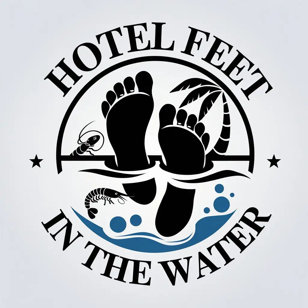 LOGO-Design-for-Hotel-Feet-in-the-Water-Vibrant-Shrimp-and-Palm-Tree-Symbolism-with-Clear-Background