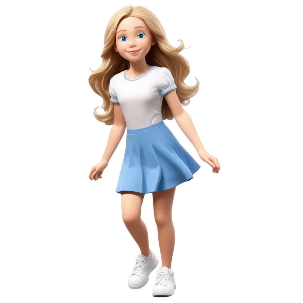 Realistic-Cartoon-Character-PNG-Image-of-a-Happy-10YearOld-Girl-Walking-Left