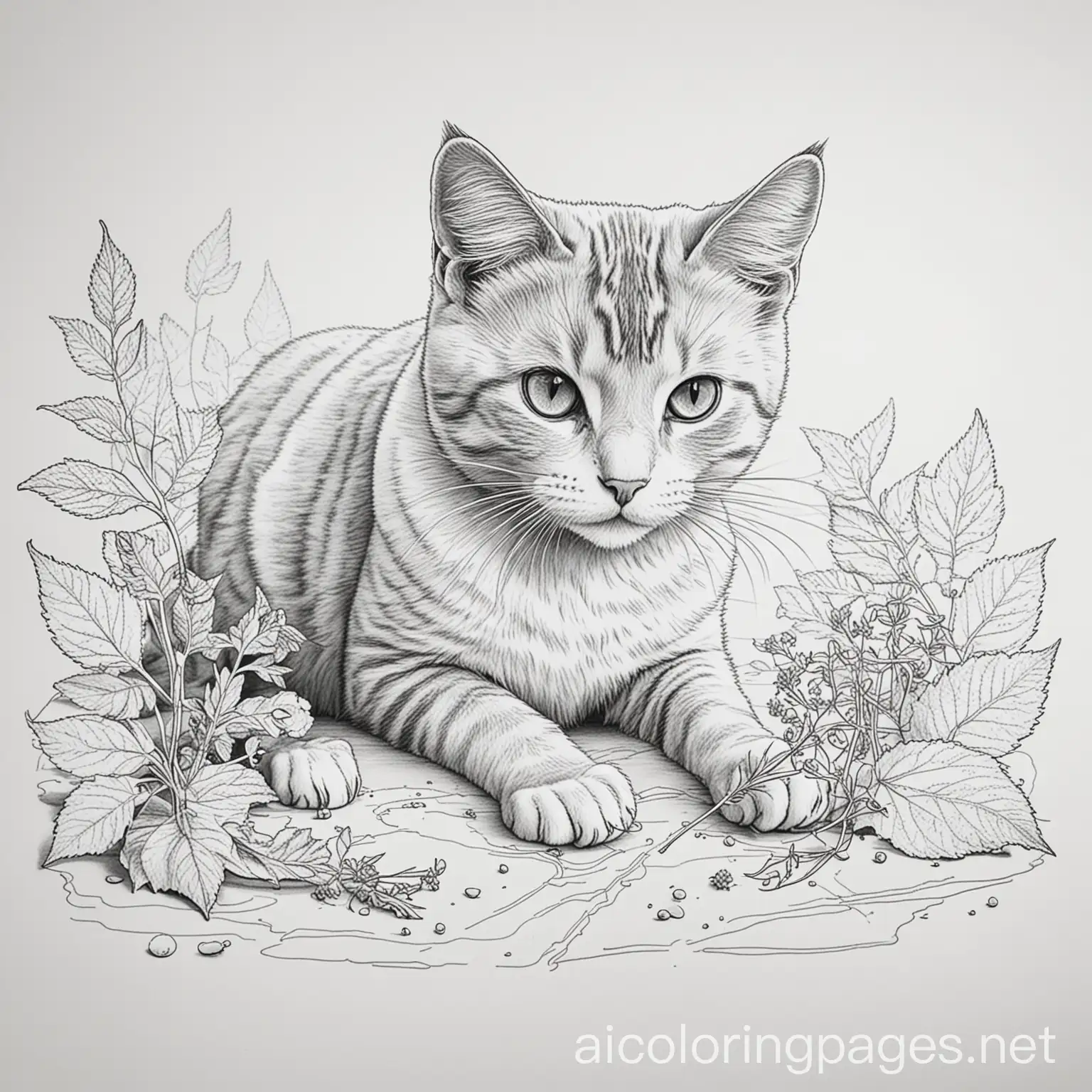 Cat-Playing-with-Catnip-Coloring-Page