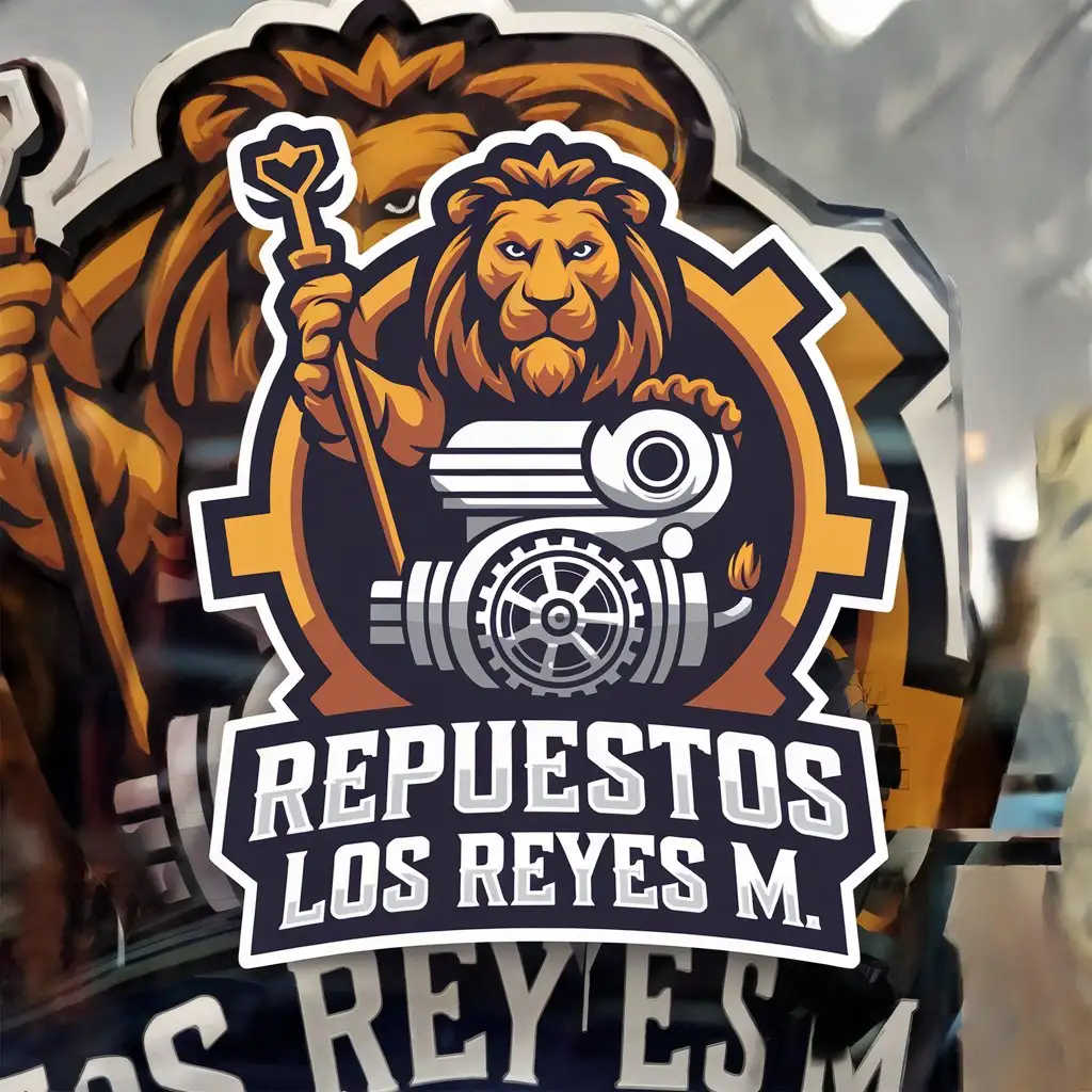 LOGO Design for Repuestos Los Reyes M Leon Motor Symbol for Automotive Industry with Clean Modern Aesthetic