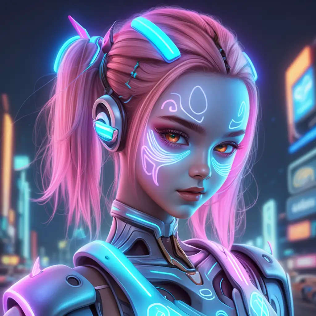 Dynamic-Beautiful-Android-Girl-with-Neon-Highlights