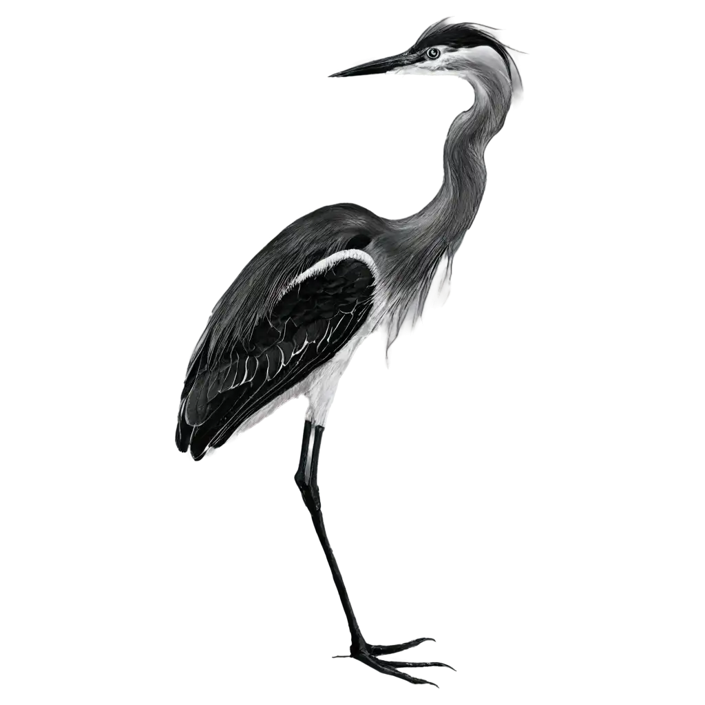 Black-and-White-Watercolor-Drawing-of-a-Heron-in-the-Middle-of-a-Lake-PNG-Image