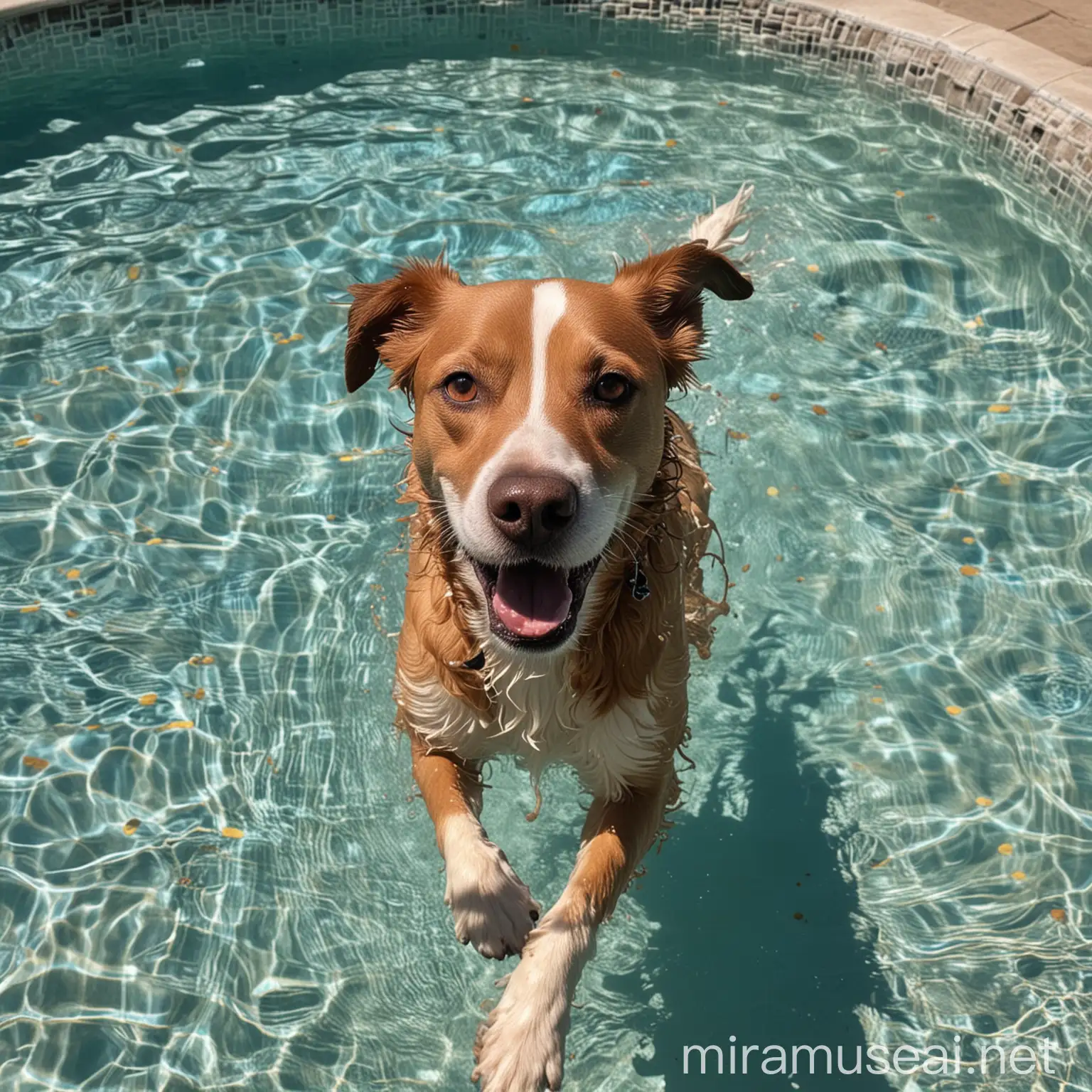 Happy Dog Swimming Towards the Camera in a Pool