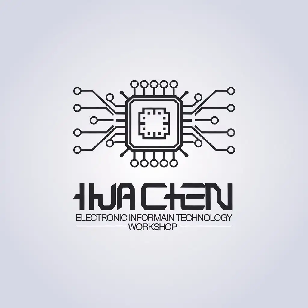 LOGO Design for Hua Chen Electronic Information Technology Workshop Minimalistic Chip Symbol for Technology Industry