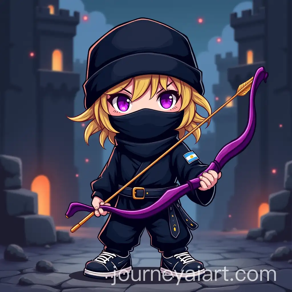 Chibi-Ninja-Boy-with-Violet-Bow-and-Argentine-Flag-in-Fortress-Background
