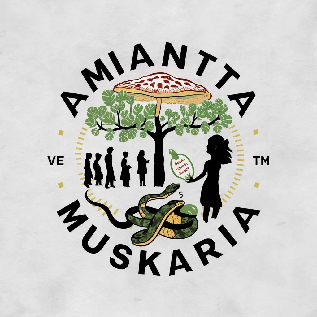 LOGO-Design-For-Amanita-Muskaria-Tree-Early-People-and-Snake-Symbolism-in-Vector-Art