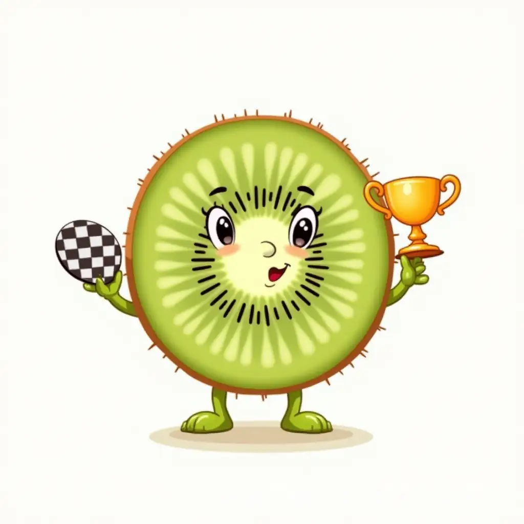 Cheerful-Kiwi-Fruit-Character-Holding-Checkerboard-and-Prize-Cup