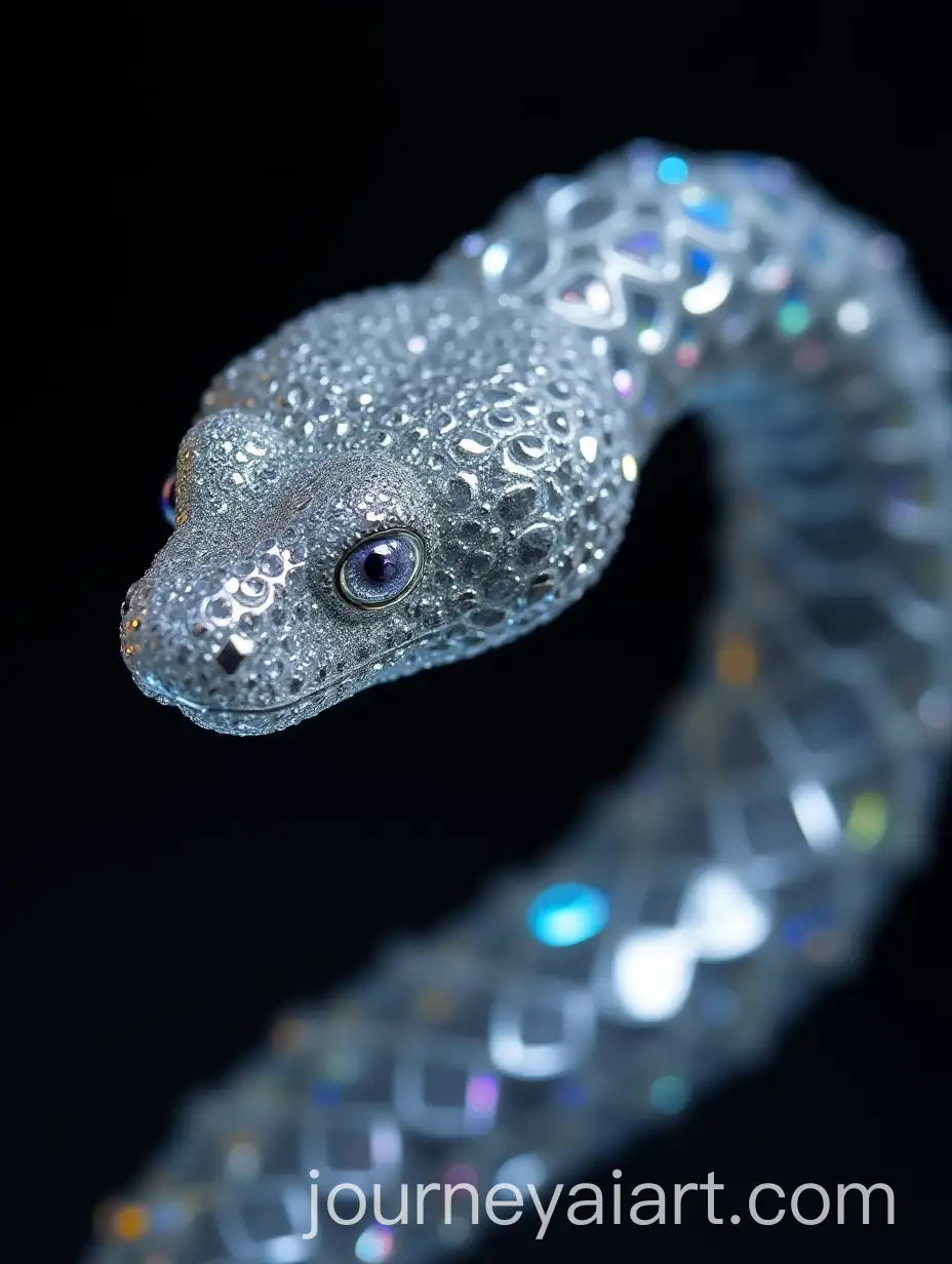Closeup-of-Curvy-Silver-Swarovski-Crystal-Snake-with-Glowing-Eyes