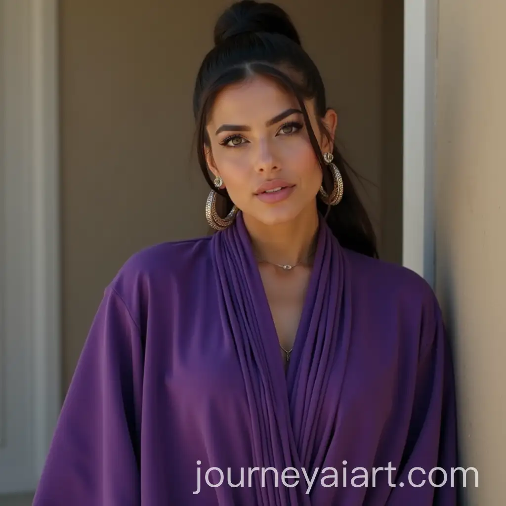 Georgina-Rodriguez-in-Purple-Abaya-with-Hoop-Earrings-and-Horse-Hair-Tie