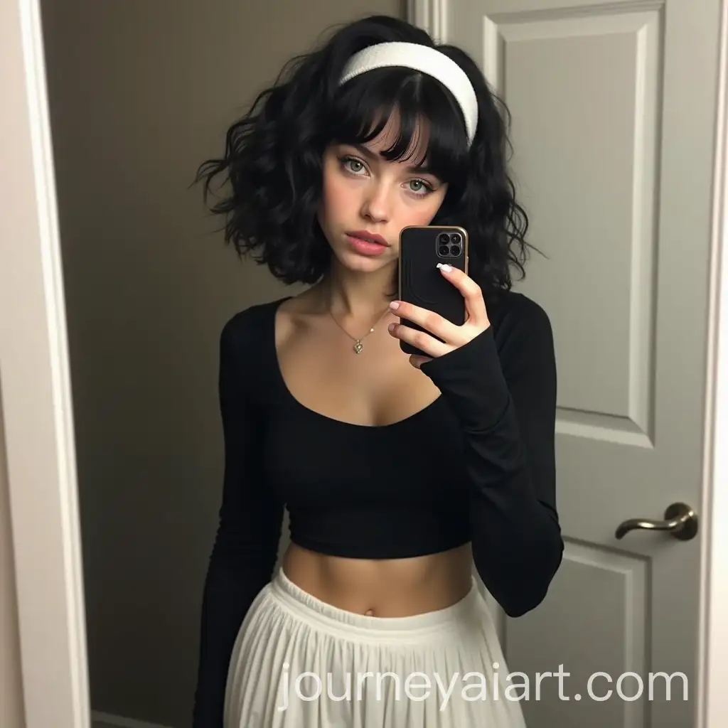 18YearOld-Woman-with-Curly-Bob-and-Green-Eyes-Taking-a-Selfie-in-a-Simple-Room