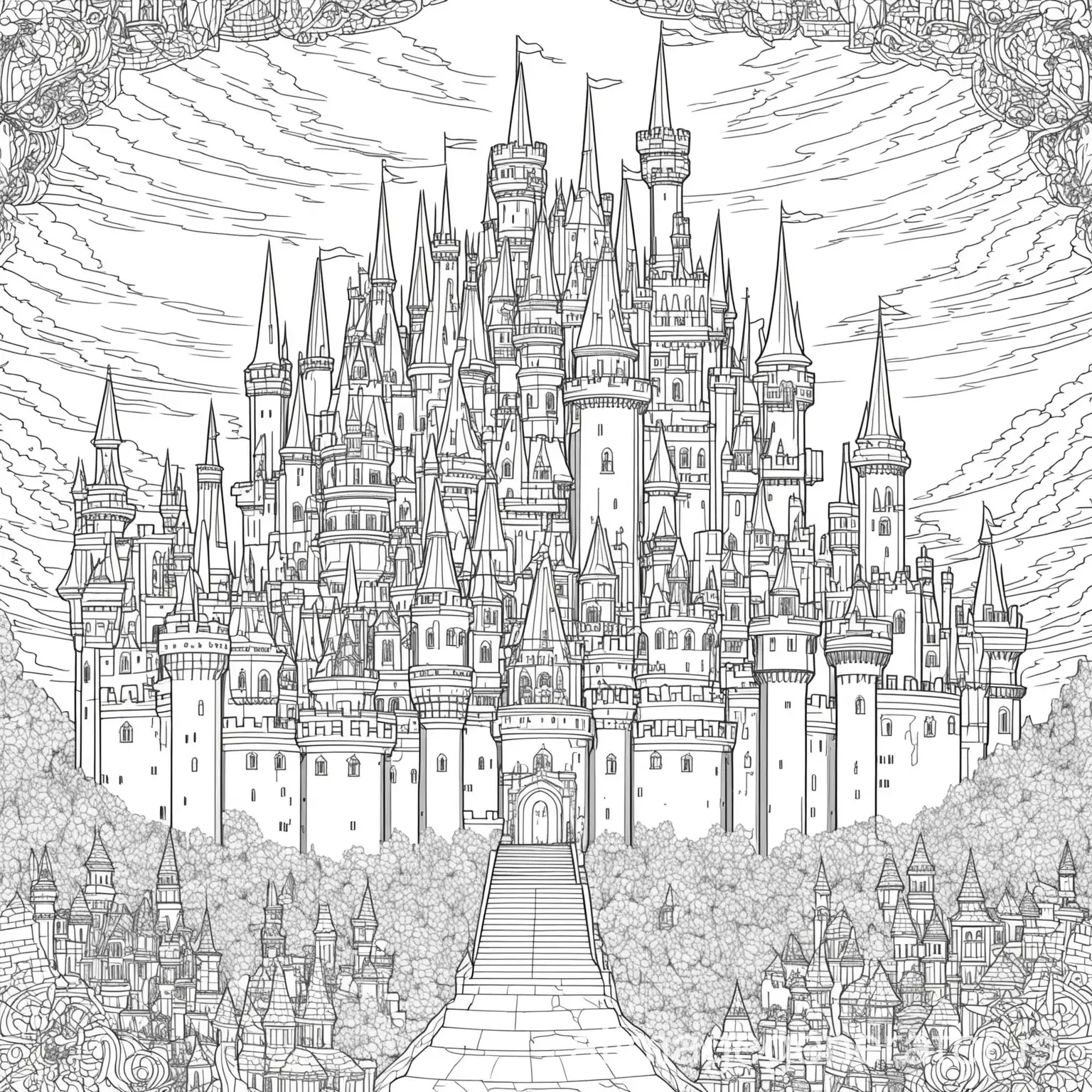 Detailed-Coloring-Page-of-a-Majestic-Castle-with-Intricate-Features