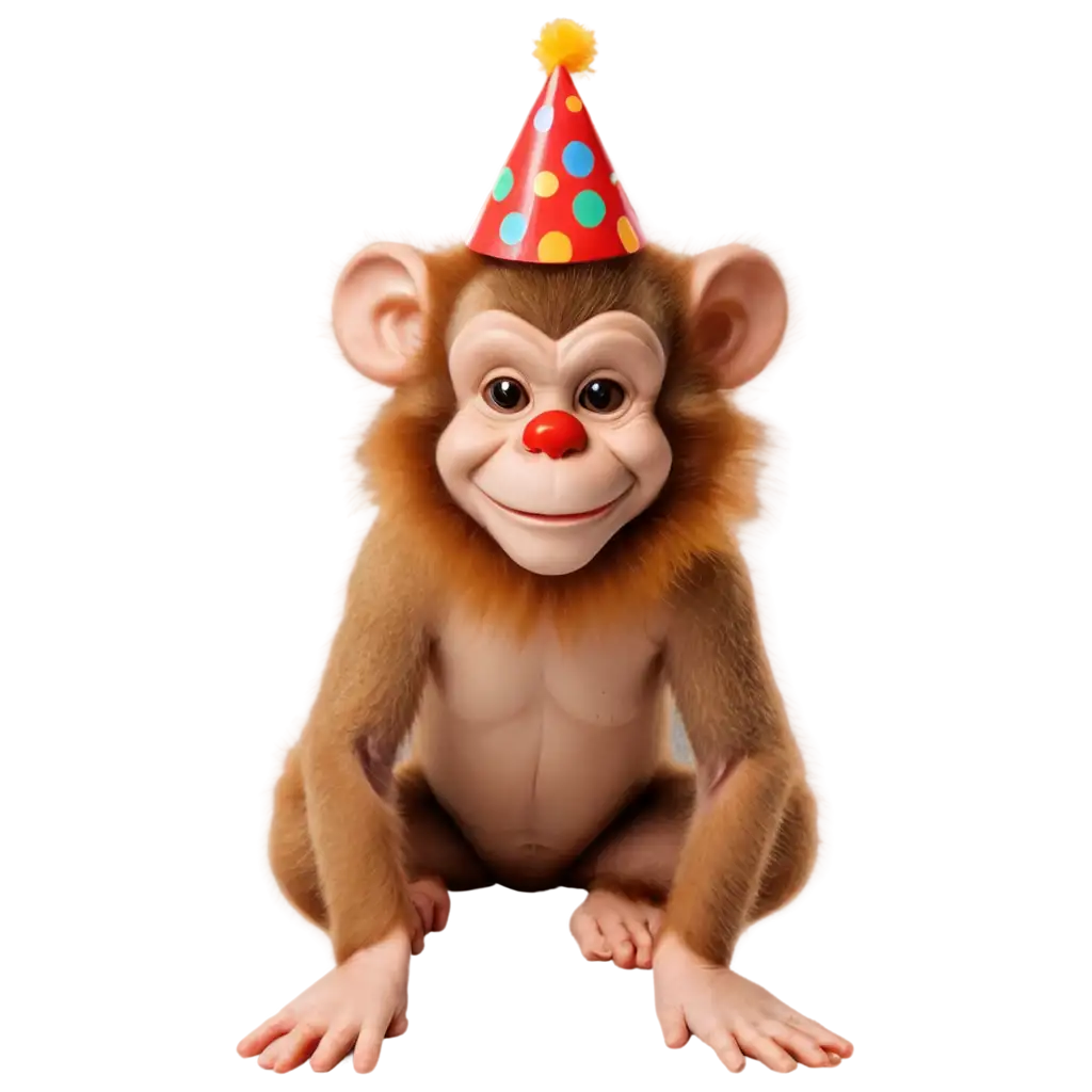 Unique-Tan-Monkey-with-Clown-Hat-PNG-Image-Capturing-Whimsy-and-Charm