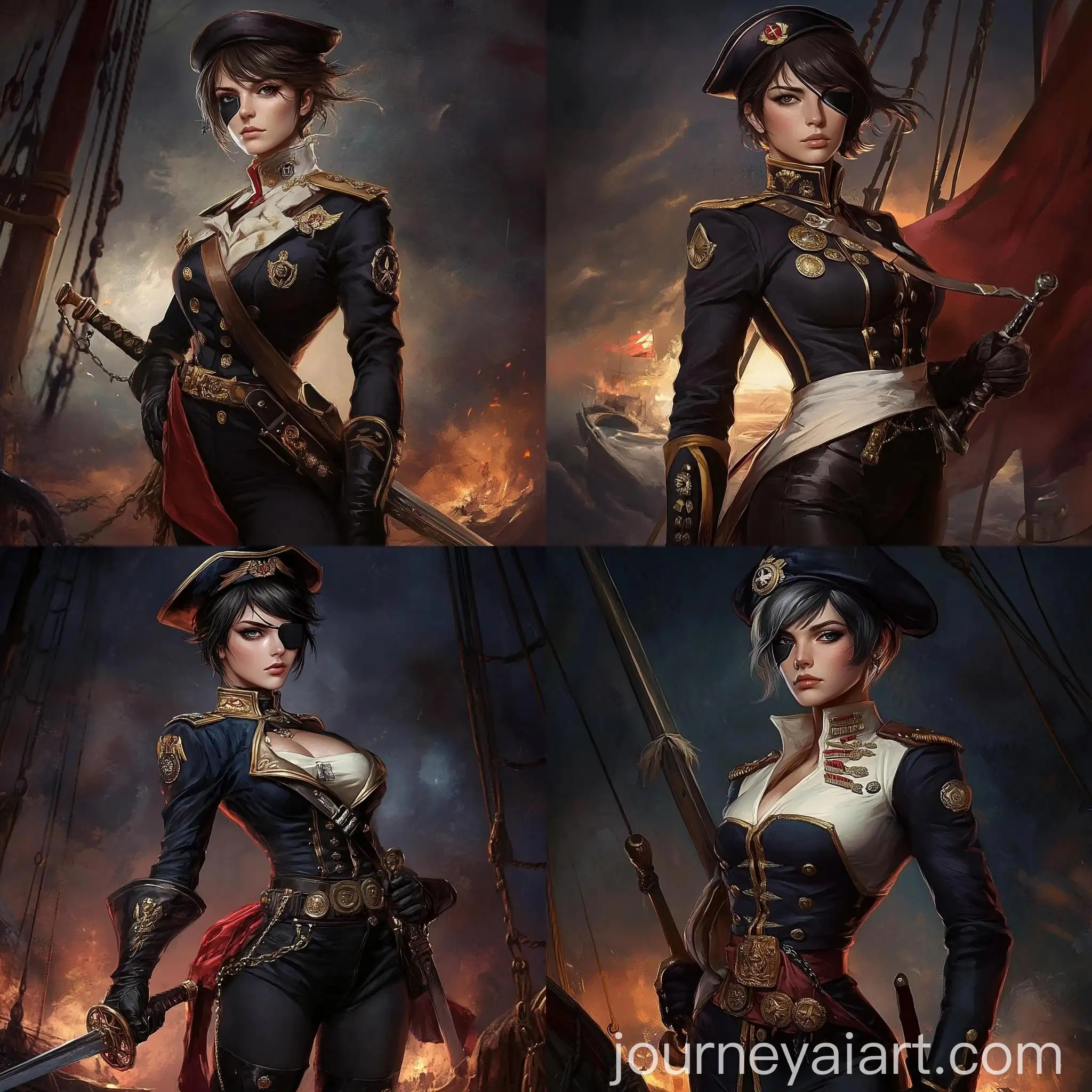 Strong-Woman-with-Sword-in-Imperial-Navy-Costume-Aboard-Ship