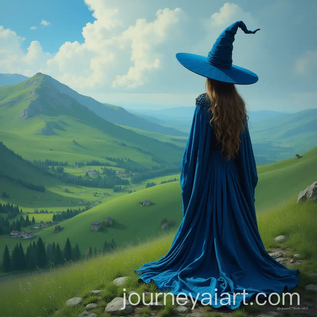 Medieval-SorceressAI-Art-Prompt-Expansion-in-Velvet-Blue-Robe-on-a-Green-Hill