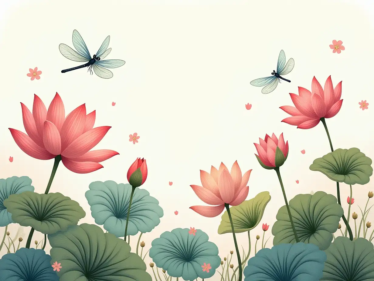 Illustration-of-Lotus-Flowers-and-Dragonflies-in-a-Serene-Pond