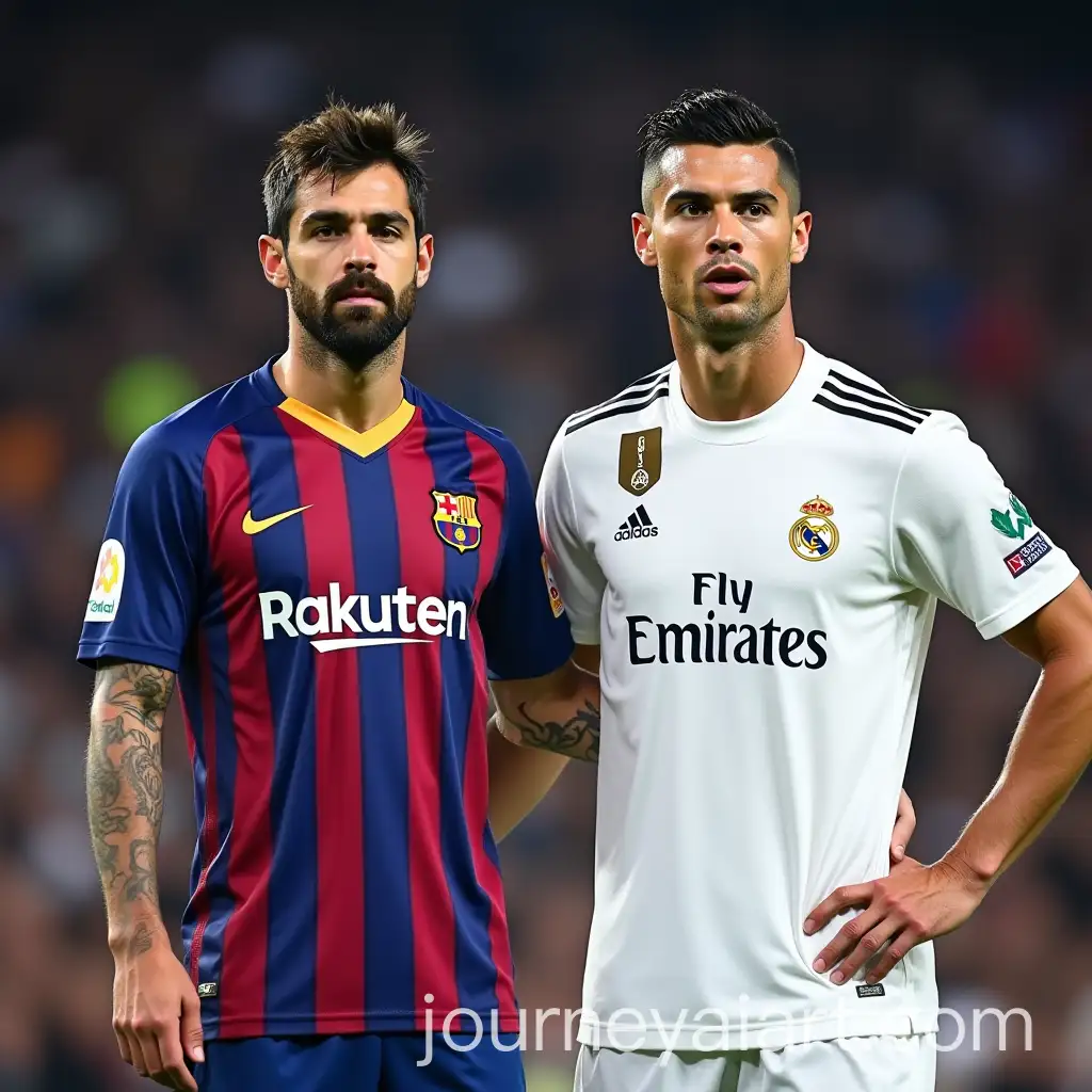 Closeup-of-Gerard-Pique-and-Cristiano-Ronaldo-Faces-in-Football-Shirts