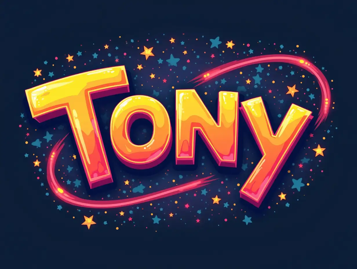 I want a logo with the name Tony in a 70's style 3D and colourful