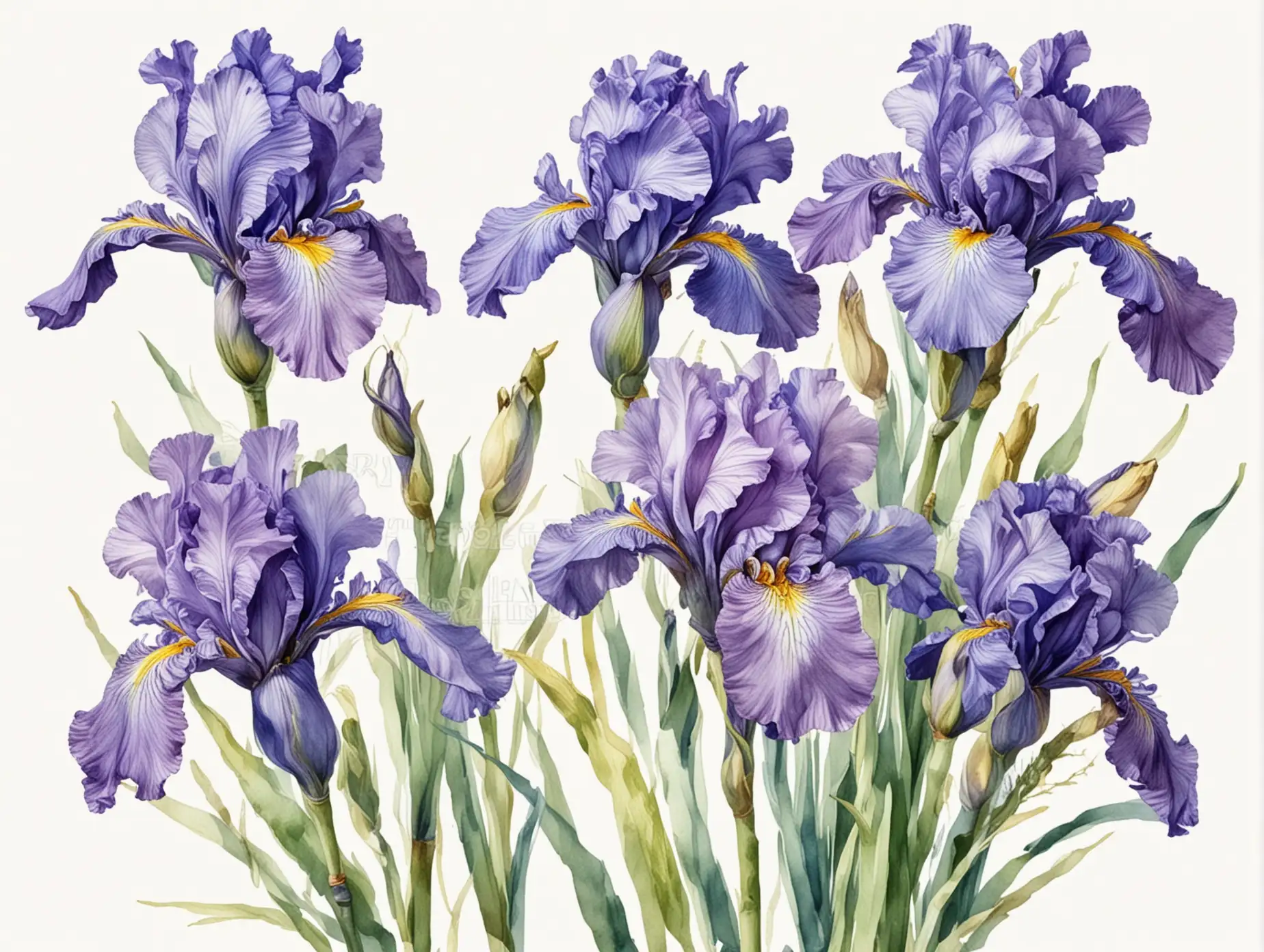 Delicate-Watercolor-Illustration-of-Irises-Bouquet-on-White-Background