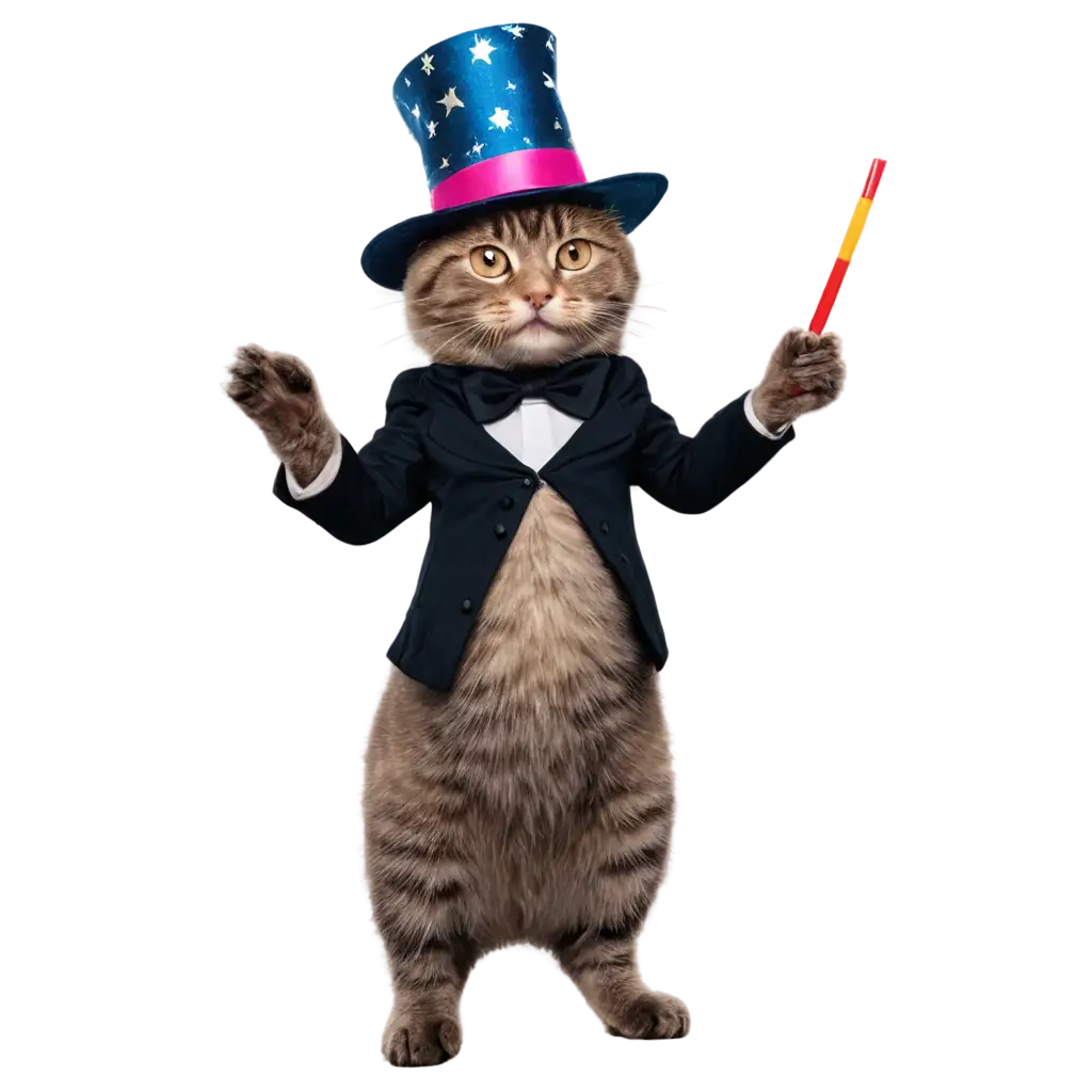 Magical-Cat-Magician-PNG-Image-with-Wand-and-Hat-HighQuality-Transparent-Artwork-for-Your-Projects