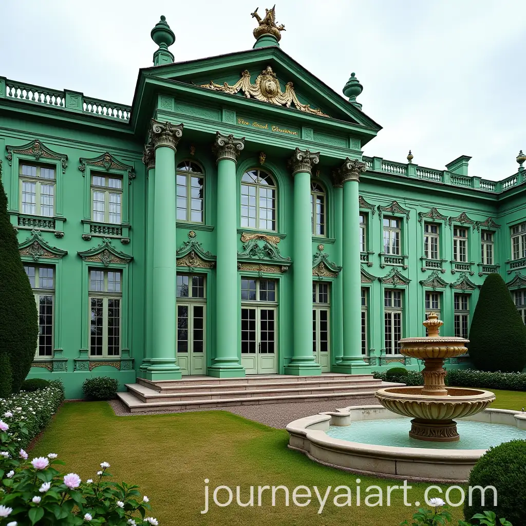 European-Neoclassical-EmeraldGreen-Palace-with-Intricate-Carvings-and-Flowery-Garden