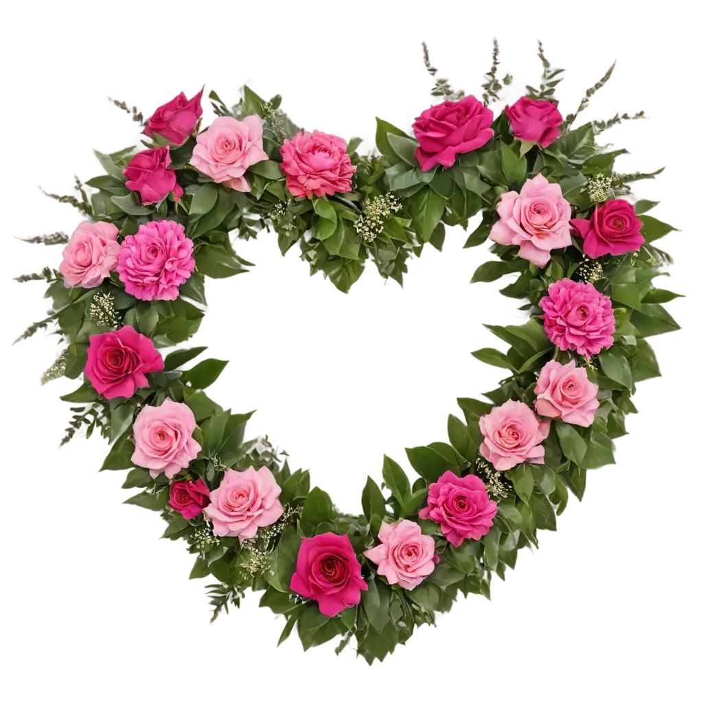 HeartShaped-Floral-Funeral-Wreath-PNG-with-Vibrant-Pink-and-Magenta-Flowers-for-Memorial-Services