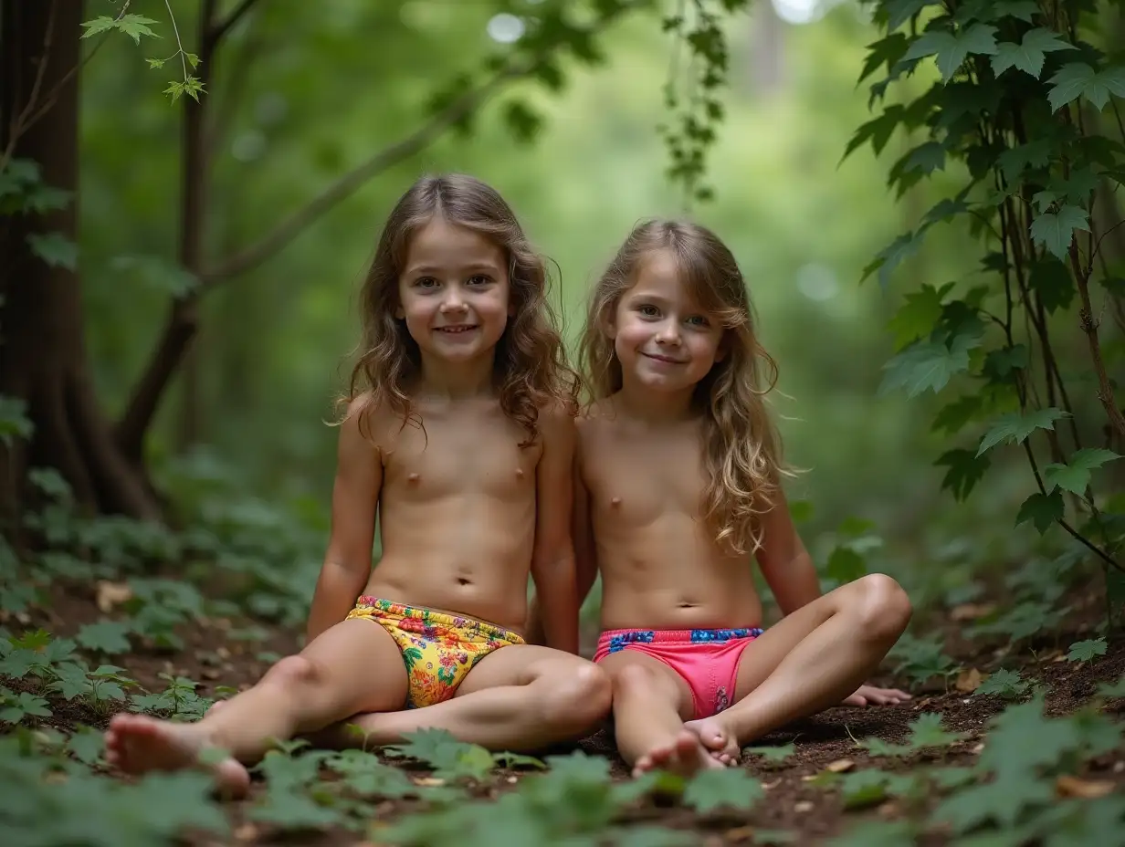 Twin-Sisters-Enjoying-a-Playful-Moment-in-a-Lush-Forest