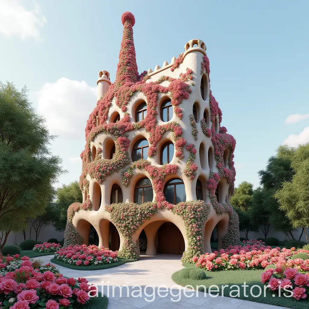 building inspired by Gaudi's architecture that focuses on flowers and an overall floral design