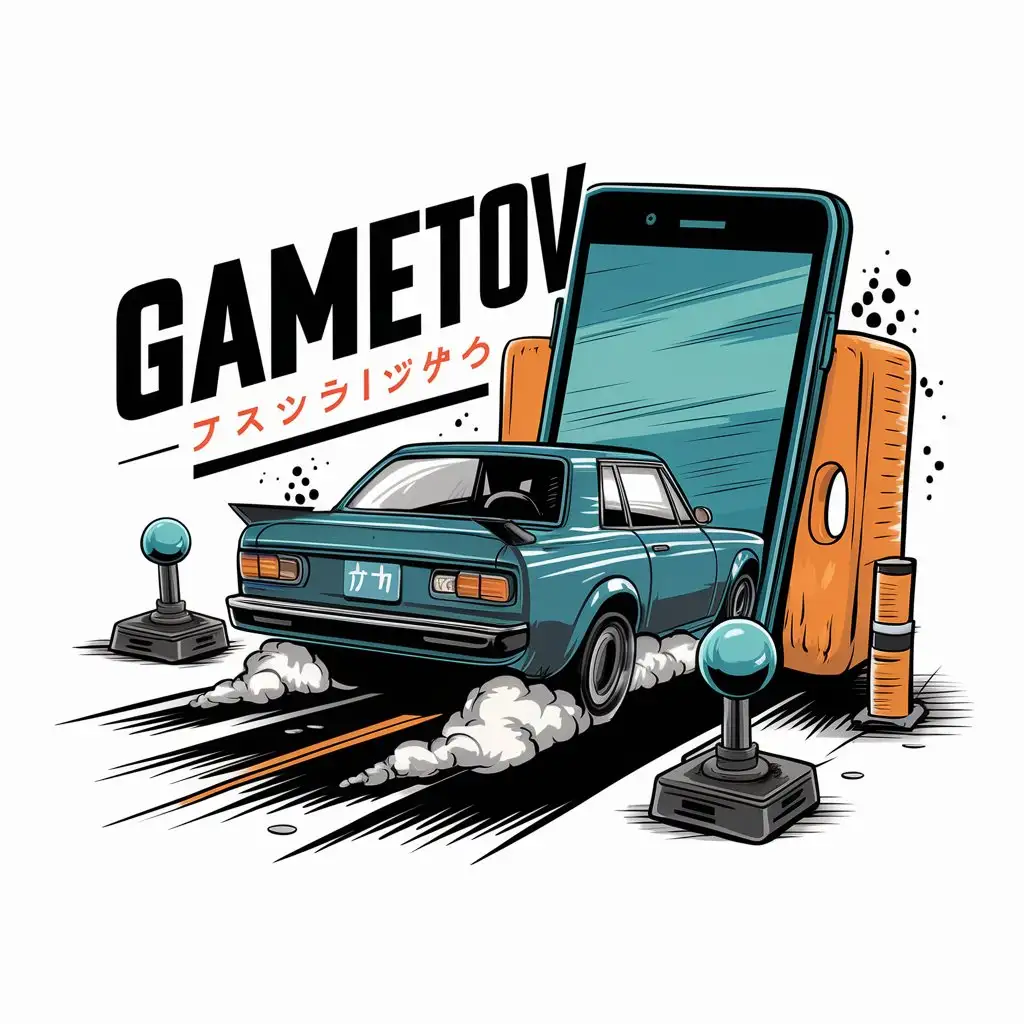 LOGO-Design-for-GameTOV-Dynamic-Car-Driving-into-Smartphone-with-Japanese-Style