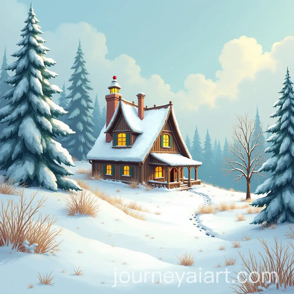 Winter-Fantasy-Landscape-with-Snowy-Cottage-and-Trees