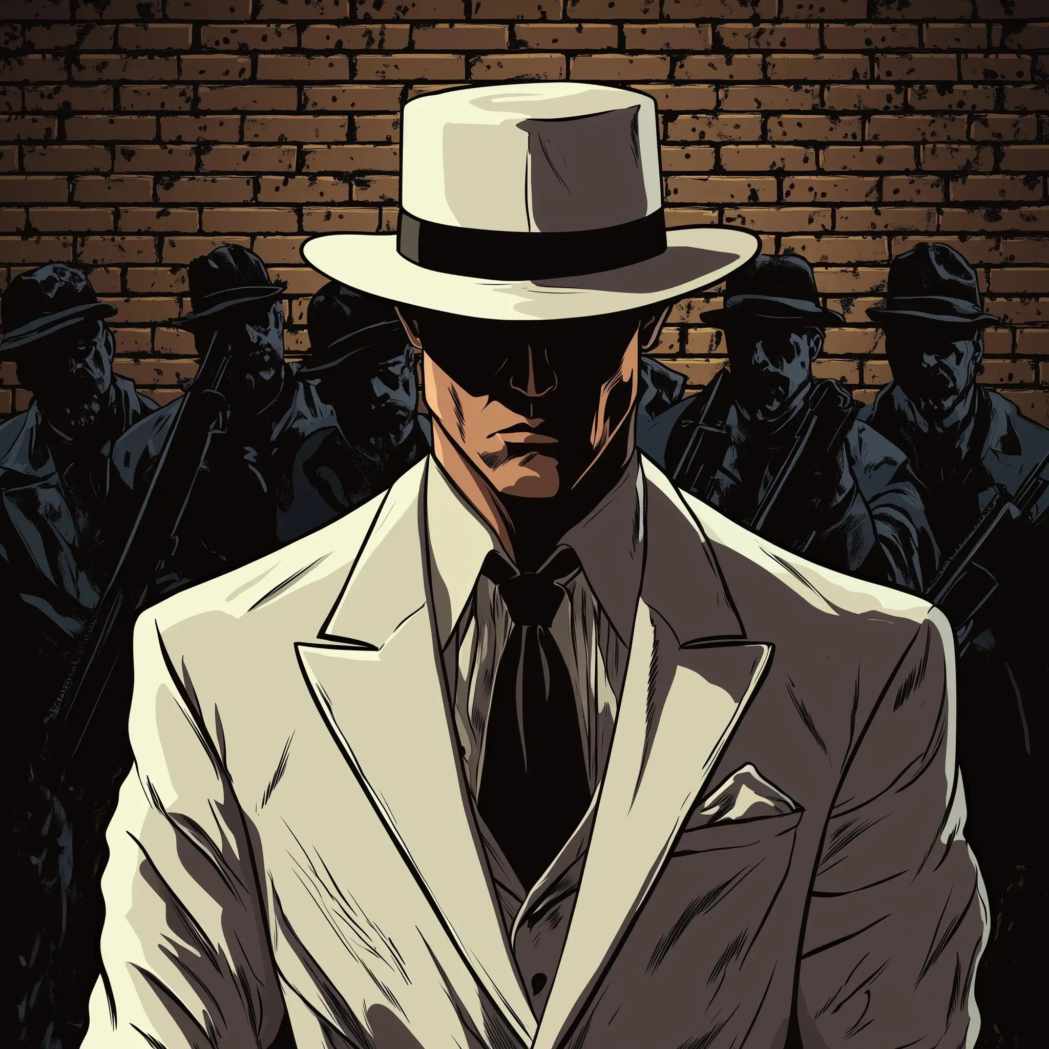 Muscular-Gangster-in-White-Suit-with-Gangsters-and-Weapons