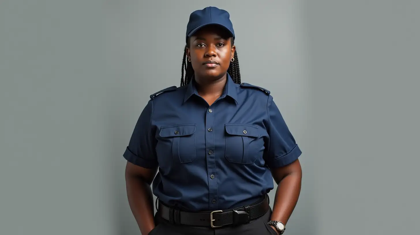 Confident PlusSize Kenyan Female Security Guard in Uniform