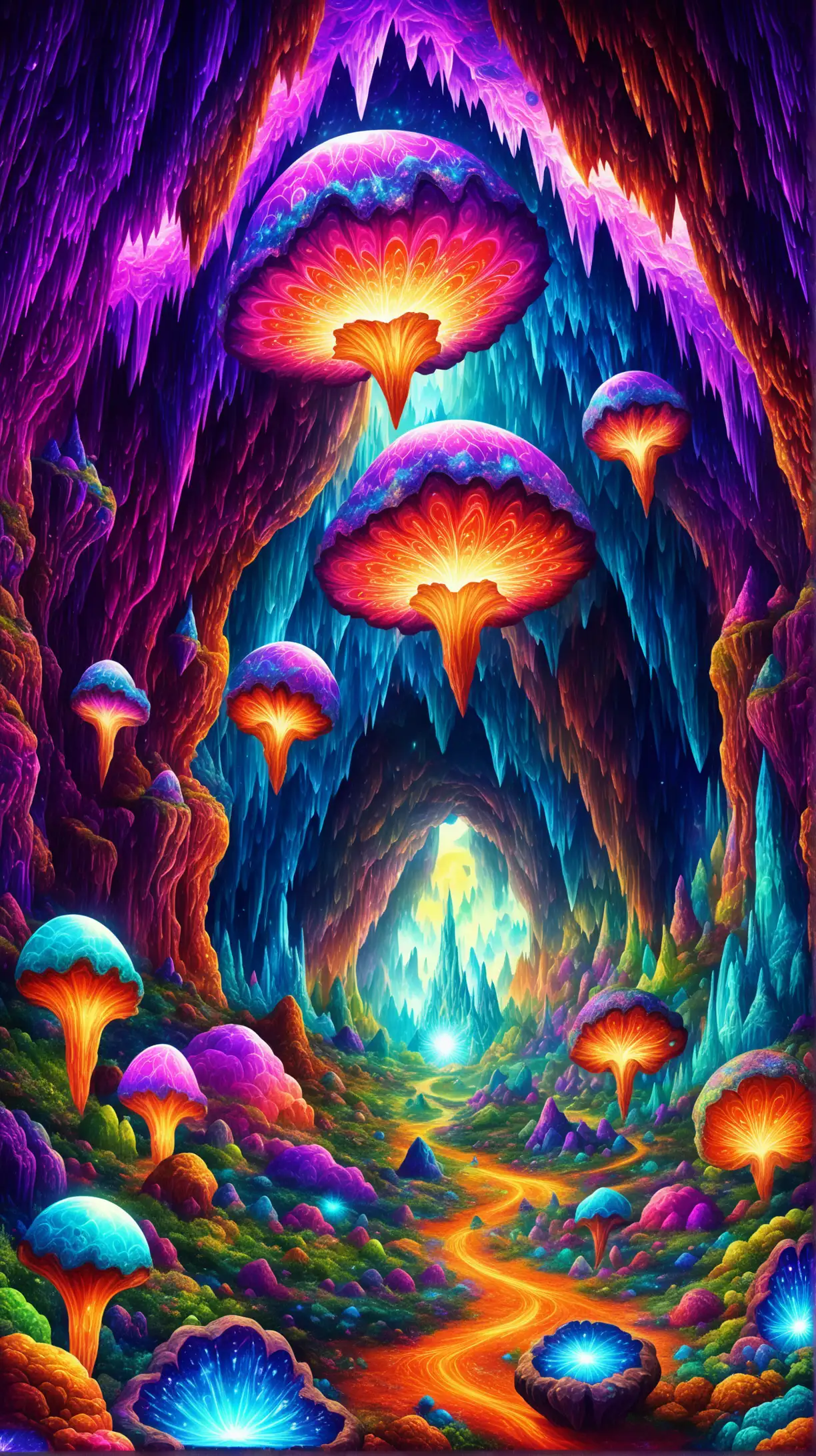 Psychedelic Cave Exploration with Extraterrestrial Geodes