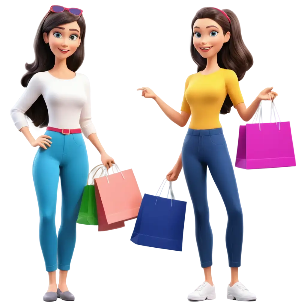 Vibrant-3D-Cartoon-PNG-Image-of-Human-Characters-Shopping-at-the-Mall-with-Shopping-Bags-and-Clothing-Store-Display