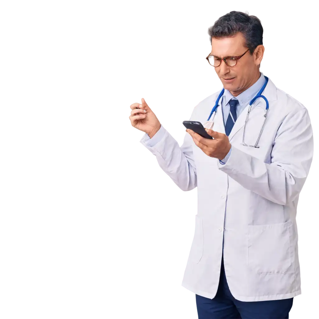 Doctor-Using-Phone-PNG-Image-High-Quality-for-Healthcare-and-Professional-Use