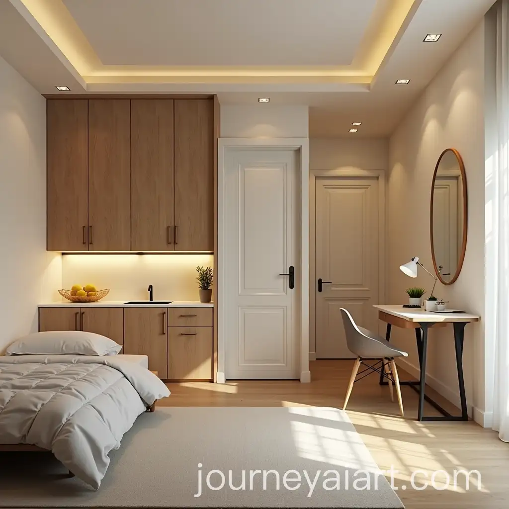 Compact-Room-with-Bed-Mini-Kitchen-Study-Table-Almirah-and-Washroom