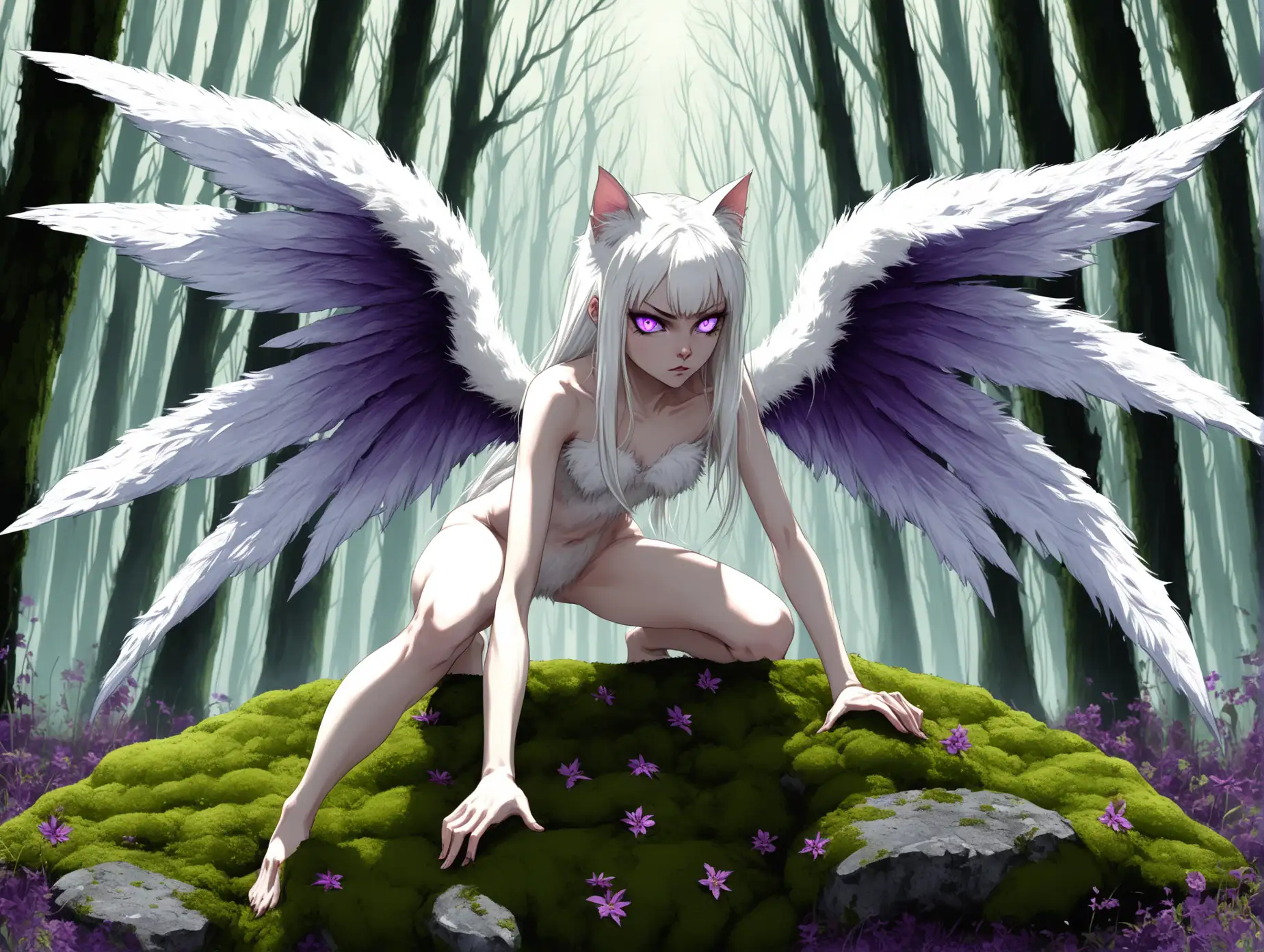 Wild-Young-WomanAI-Image-Prompt-Expansion-with-Feathered-Wings-in-a-Forest-Preparing-to-Pounce