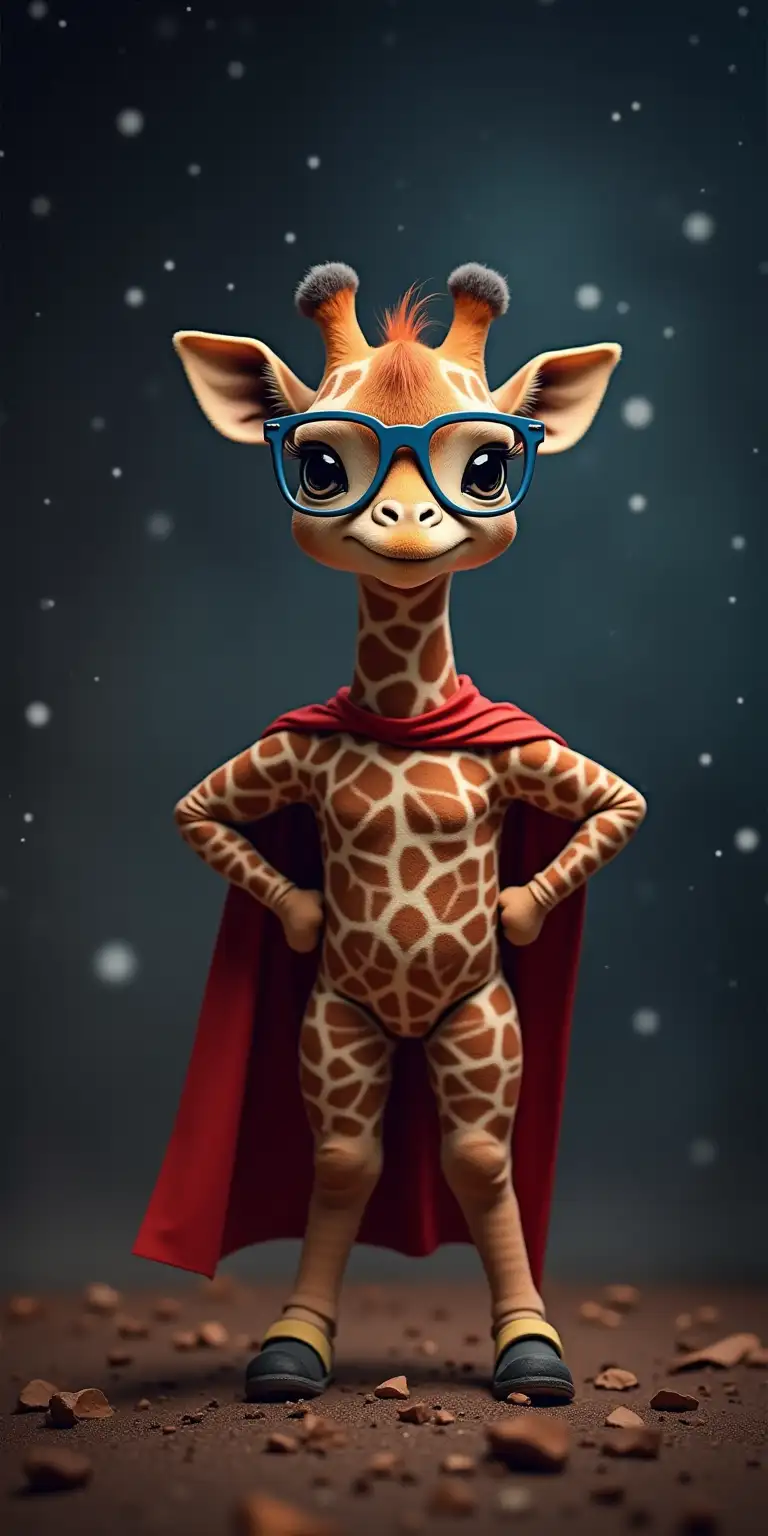 Baby Giraffe Superhero in Space with Glasses