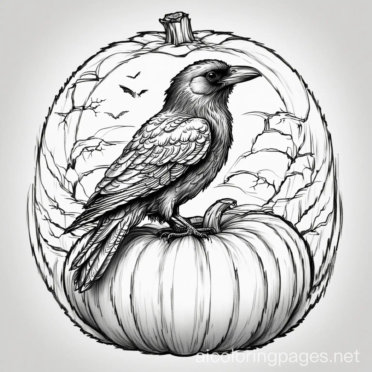 Spooky-Raven-Coloring-Page-on-Pumpkin