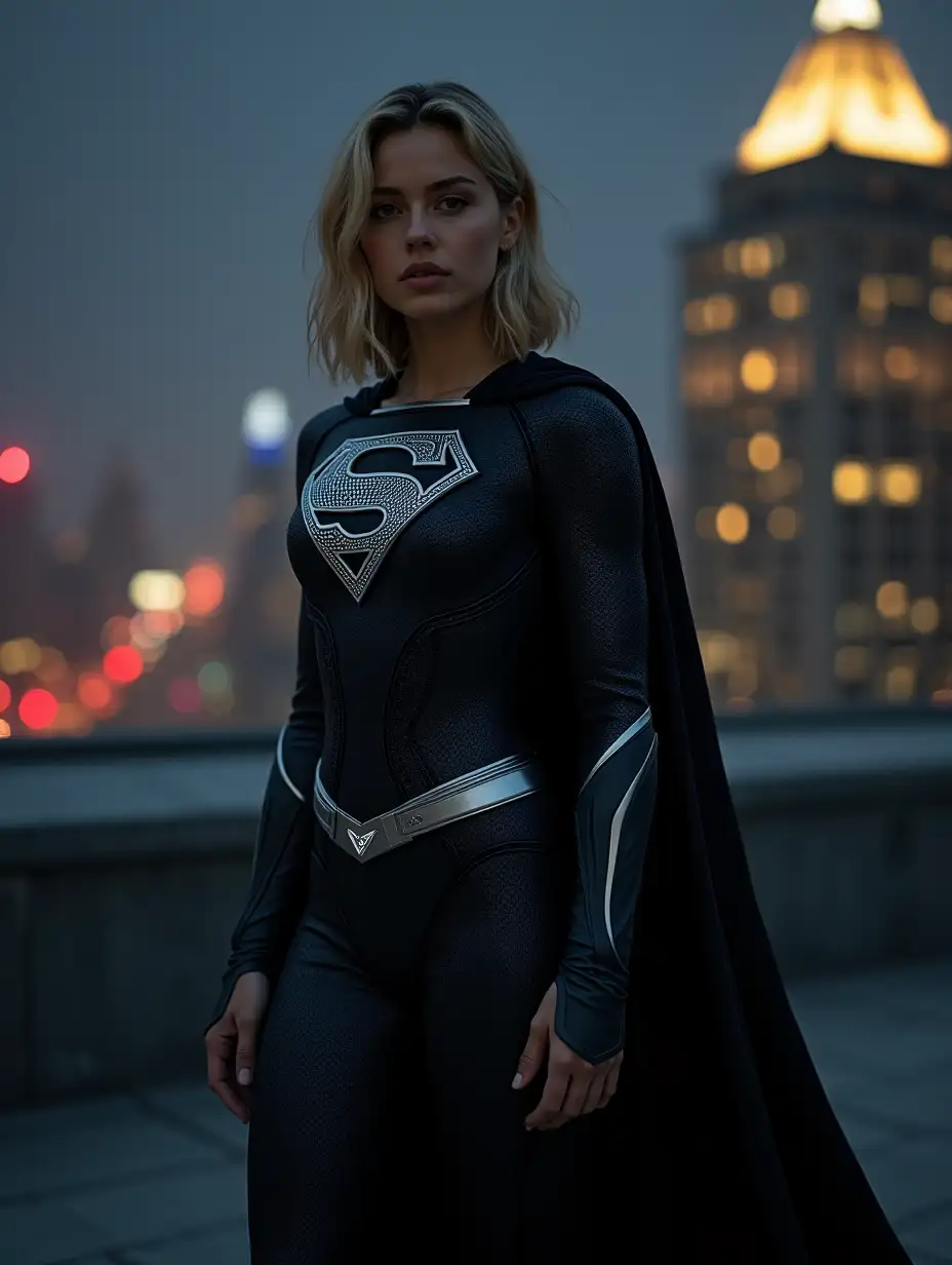 Milly-Alcock-as-Kara-ZorEl-in-Sleek-Black-Supergirl-Suit-on-Metropolis-Rooftop