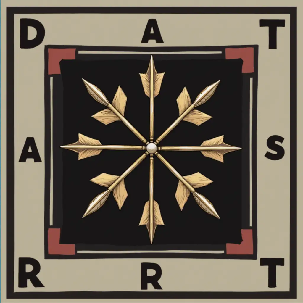 square logo with 4 darts or arrows arranged, with tips not touching, as a cross or X with the letters D, A, R, and T symmetrically arranged around them