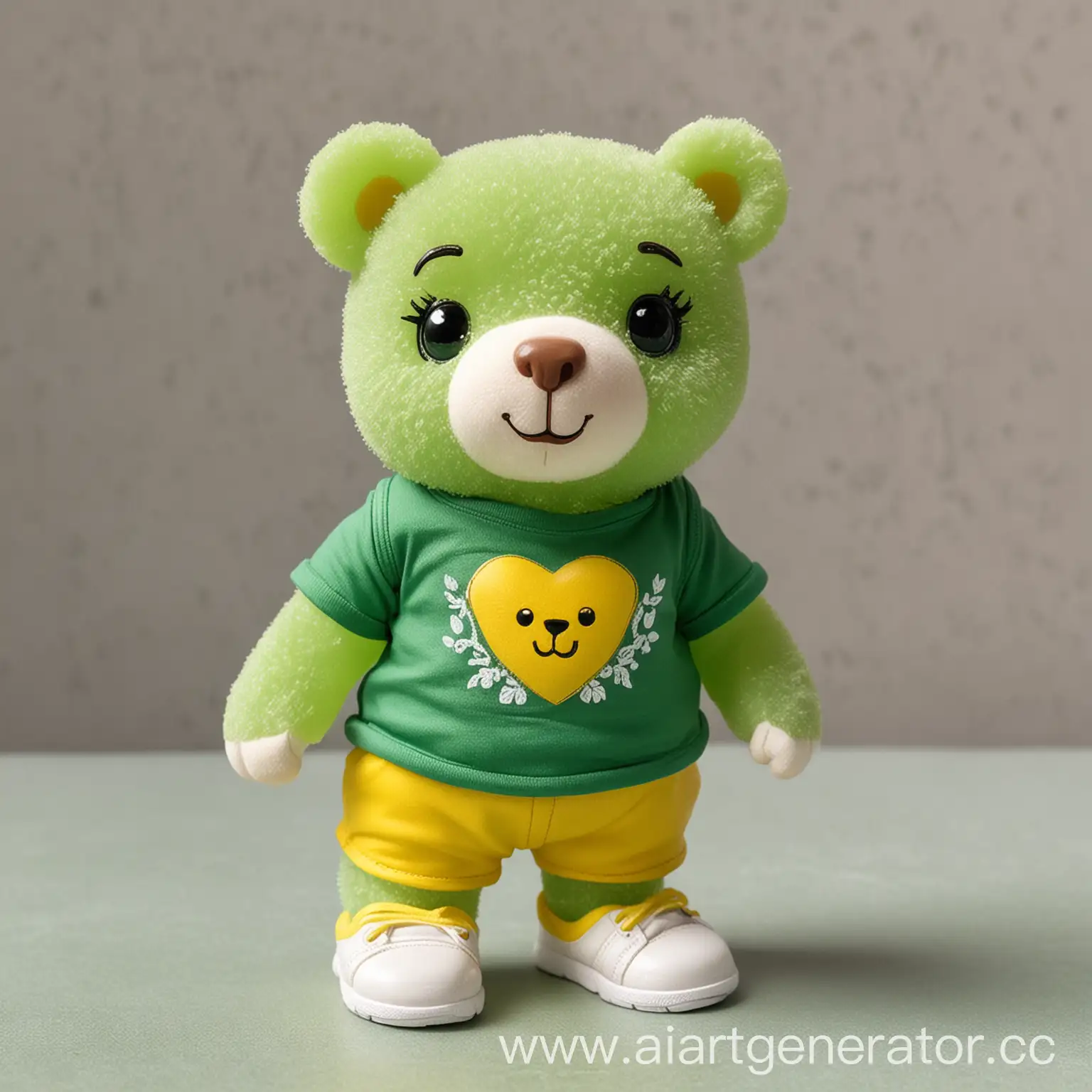 Green-Jelly-Bear-Character-in-Disney-Style-with-TShirt-and-Sneakers