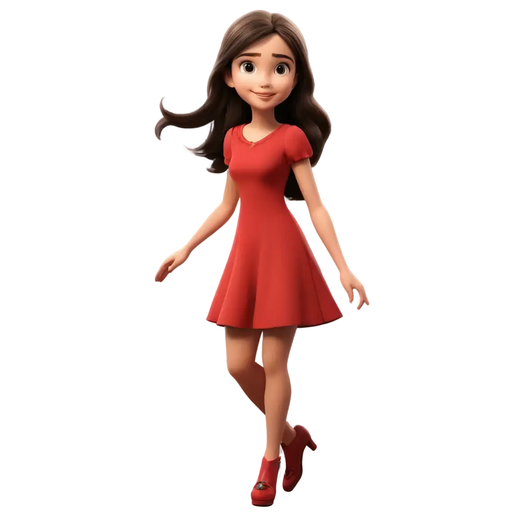 Cute-Animated-Girl-in-Red-Frock-PNG-Image-Perfect-for-Digital-Projects