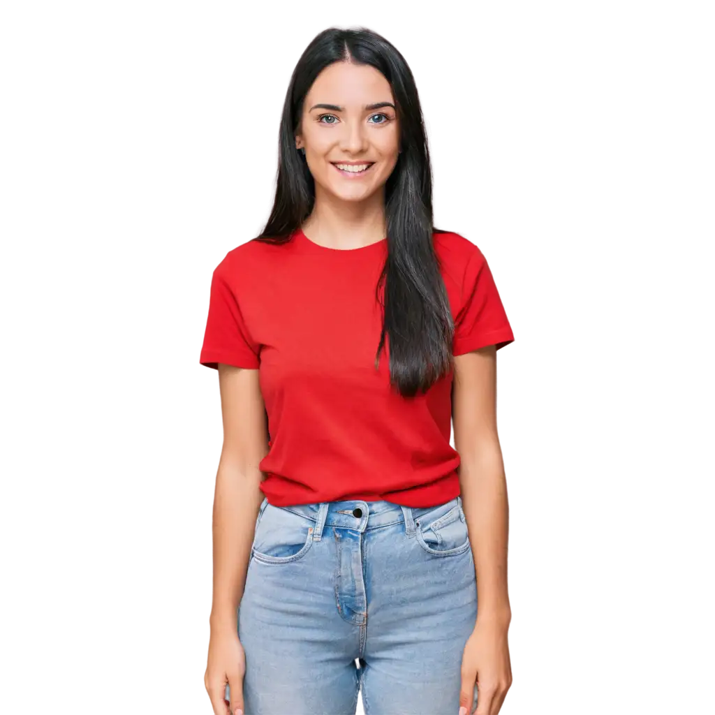 Stylish-PNG-Portrait-Tall-Girl-with-Black-Hair-Blue-Eyes-and-a-Red-TShirt