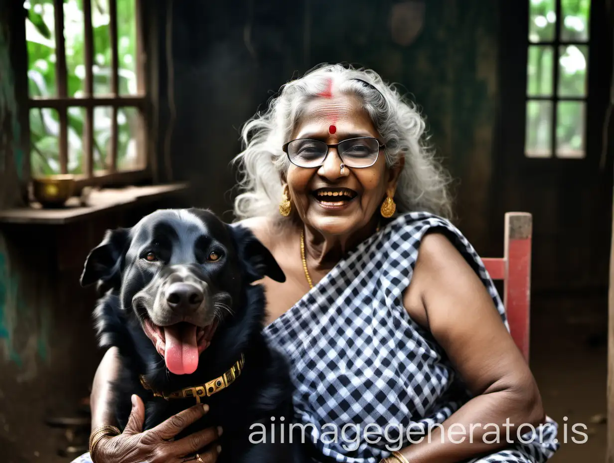 Elderly-Adivasi-Woman-with-Dog-in-Night-Forest-Setting