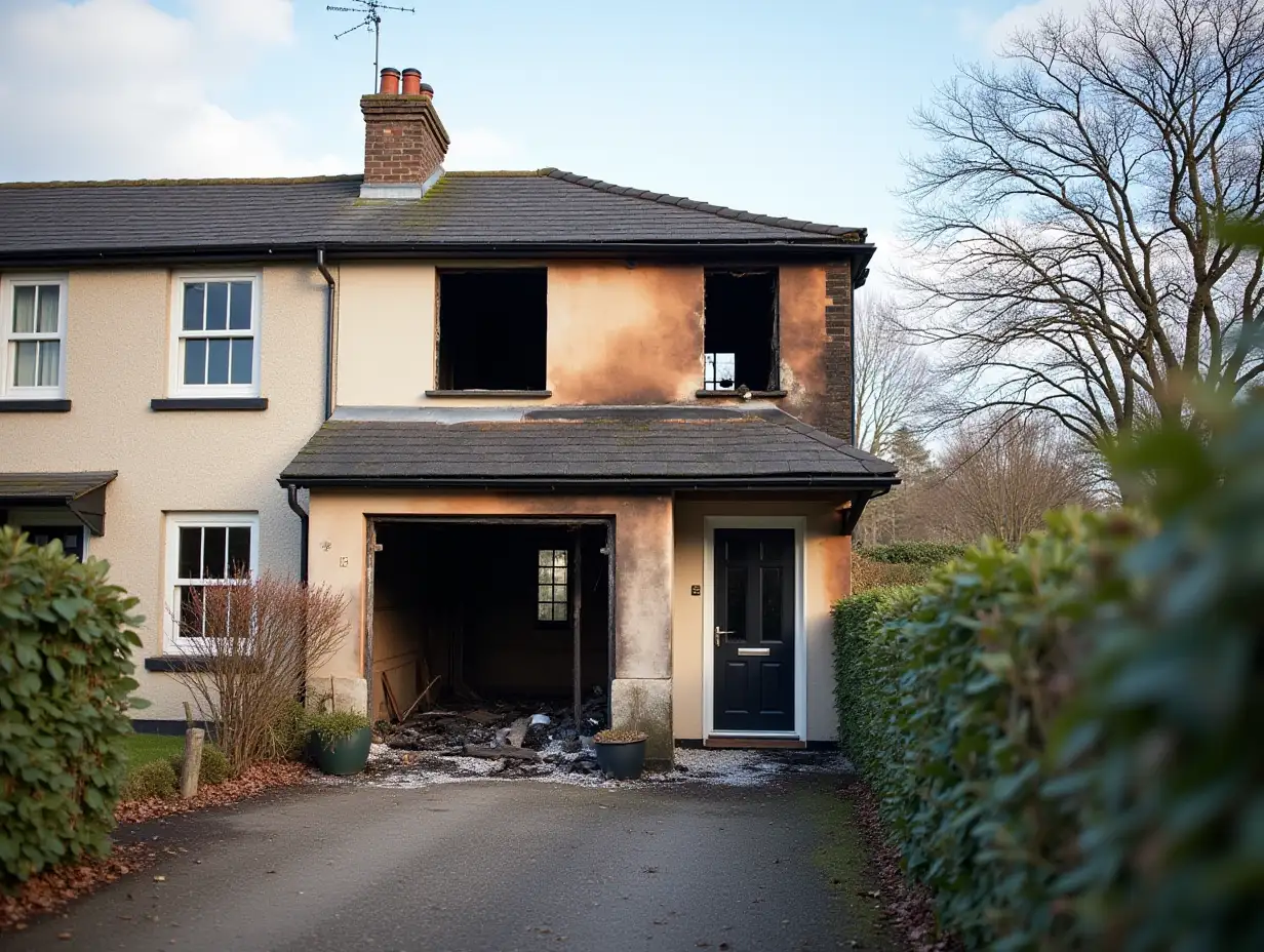 Terrace house with Fire damage