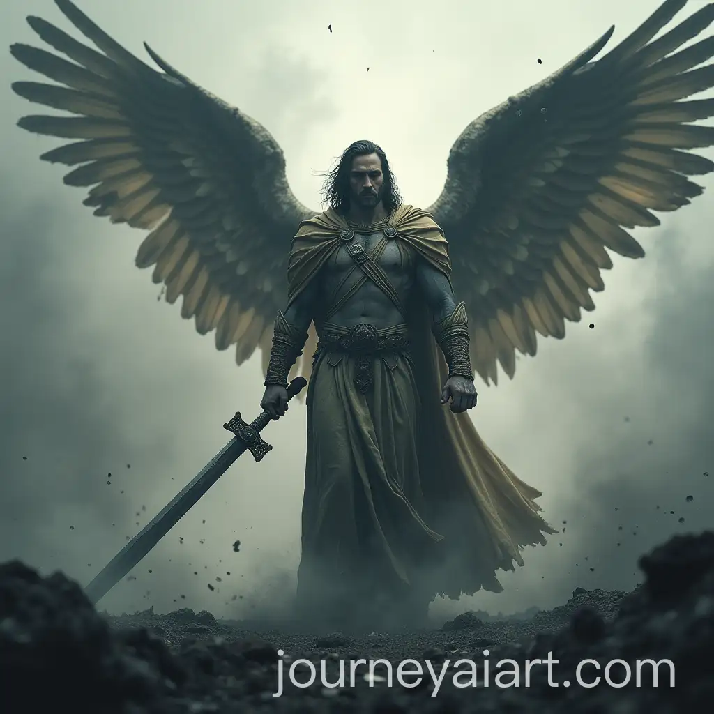 Archangel-with-Sword-in-PostApocalyptic-Landscape