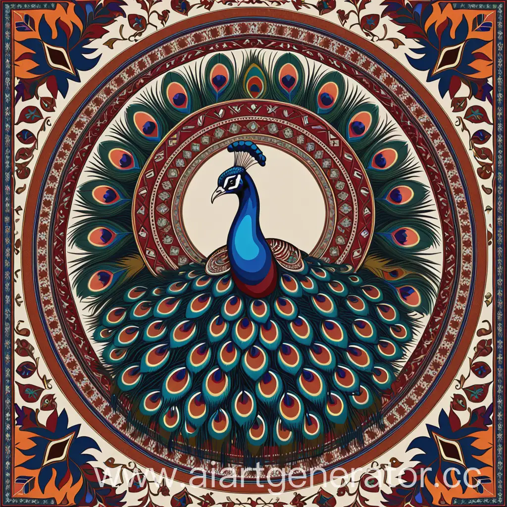 Armenian-Ornament-Carpet-Design-with-Peacocks-and-Feathers