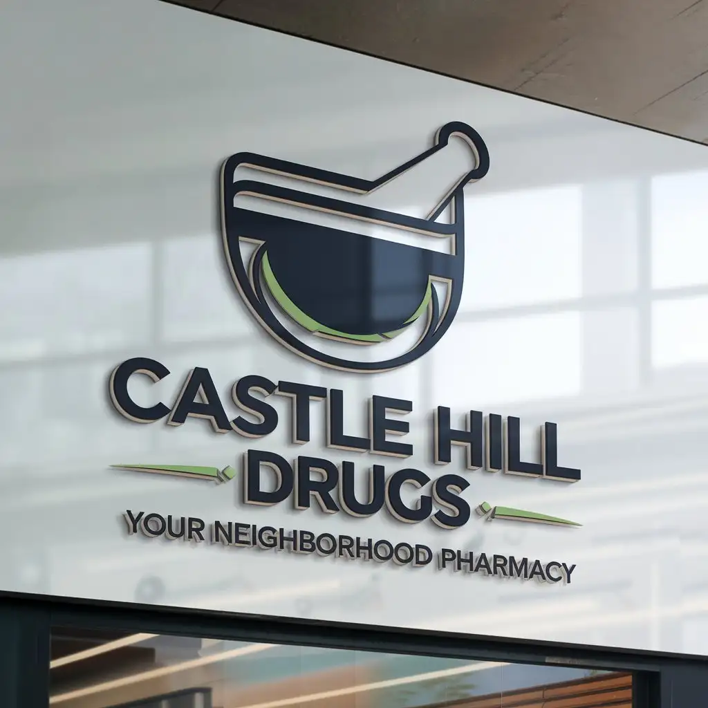 LOGO Design for Castle Hill Drugs Modern Pharmacy Logo with Rx Symbol and Green Color Scheme