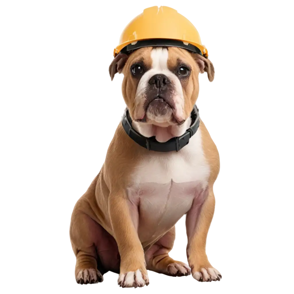 cute bulldog dog with safety helmet